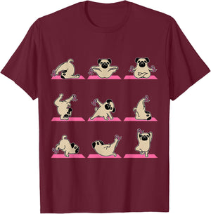 Pug Yoga Pink Ribbon Funny Dog Breast Cancer Awareness Gifts Women Kids T-Shirt - T-Shirt | Maroon