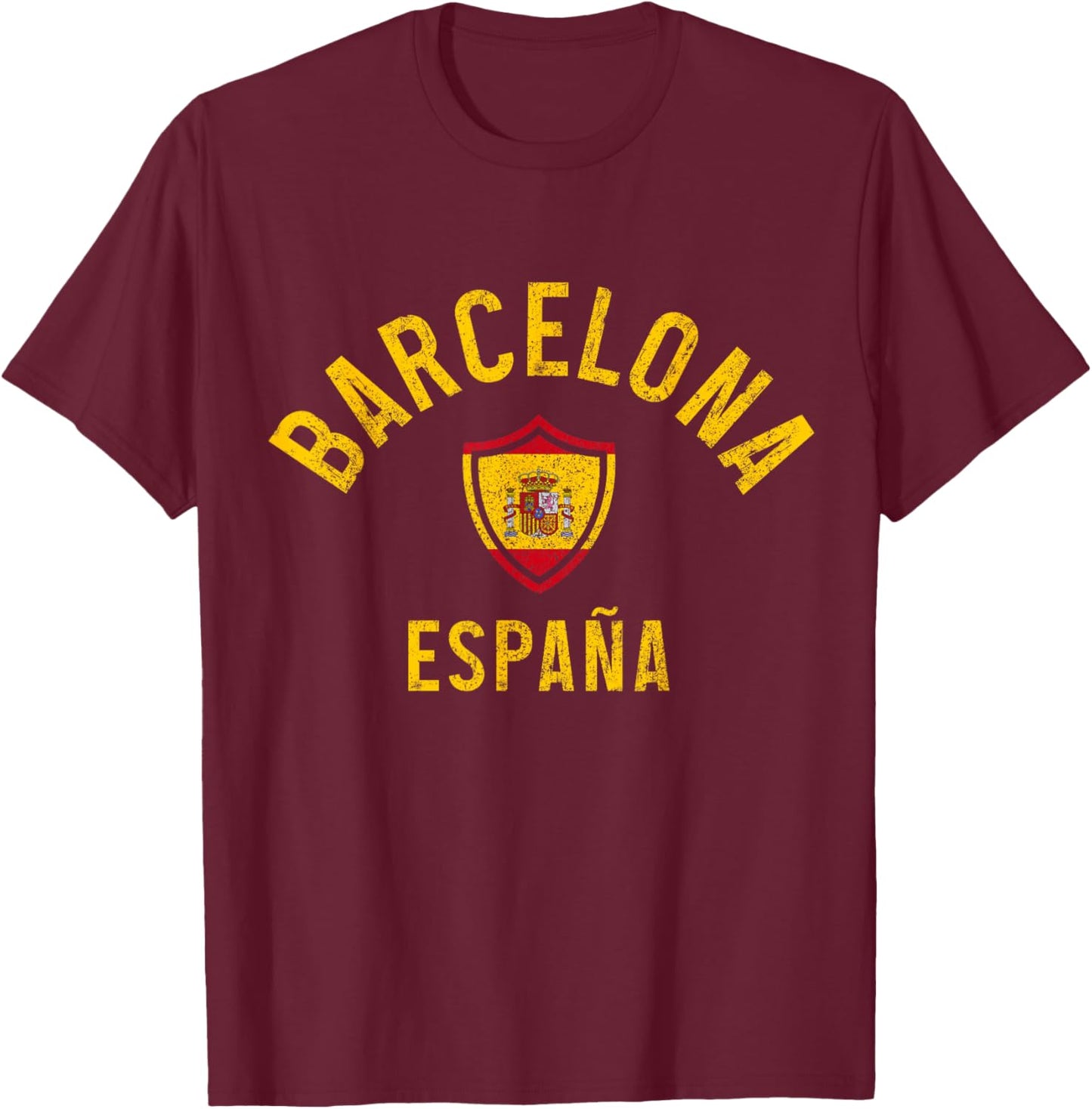 Barcelona Spain Souvenir Spanish Flag Vintage T-Shirt - T-Shirt | Maroon