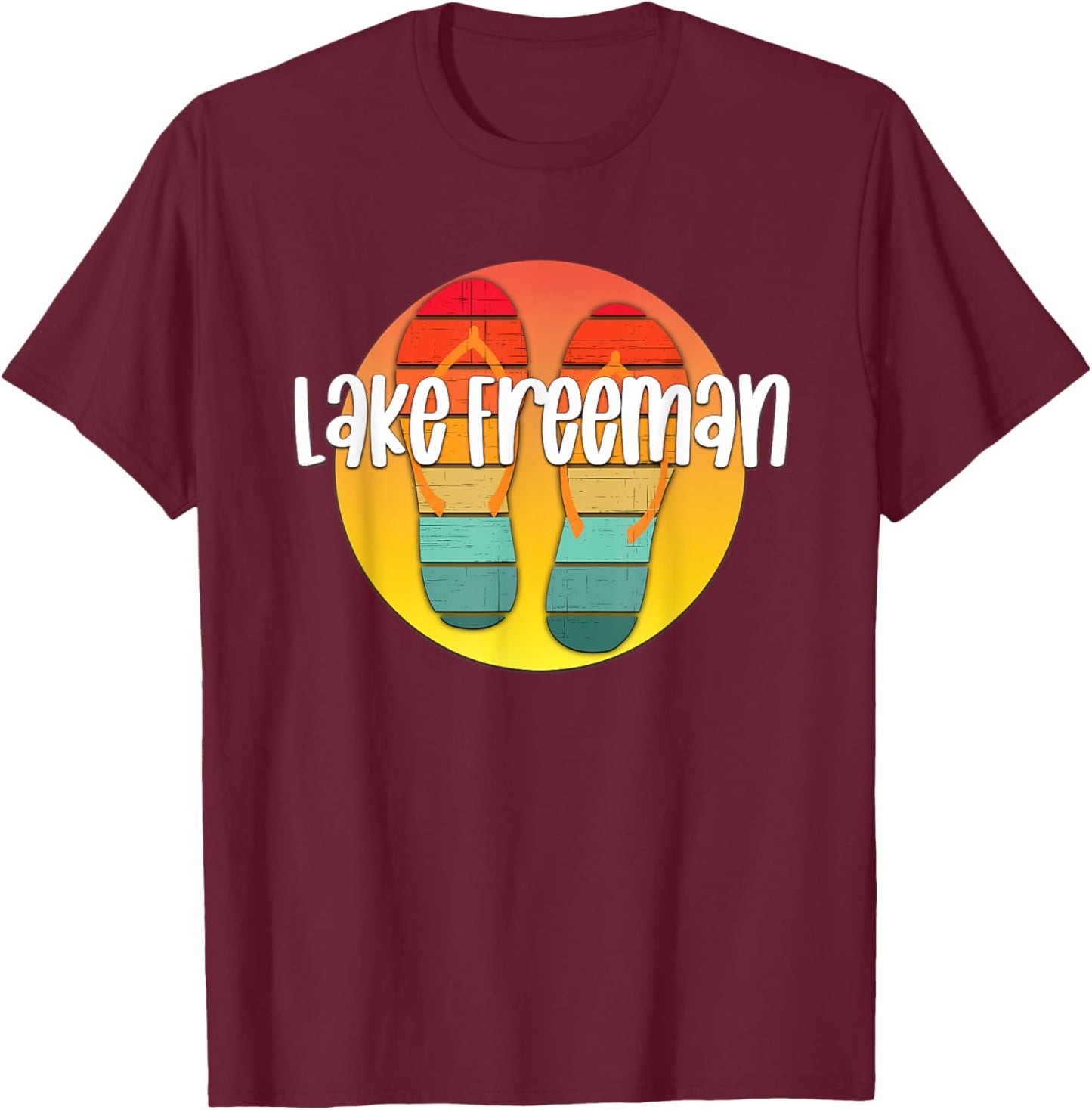 Lake Freeman Indiana Retro Flipflop Sunset Graphic T-Shirt - T-Shirt | Maroon