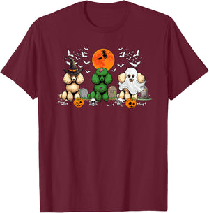 Three Halloween Poodles Cosplay Witch Zombie Boo Lover T-Shirt - T-Shirt | Maroon