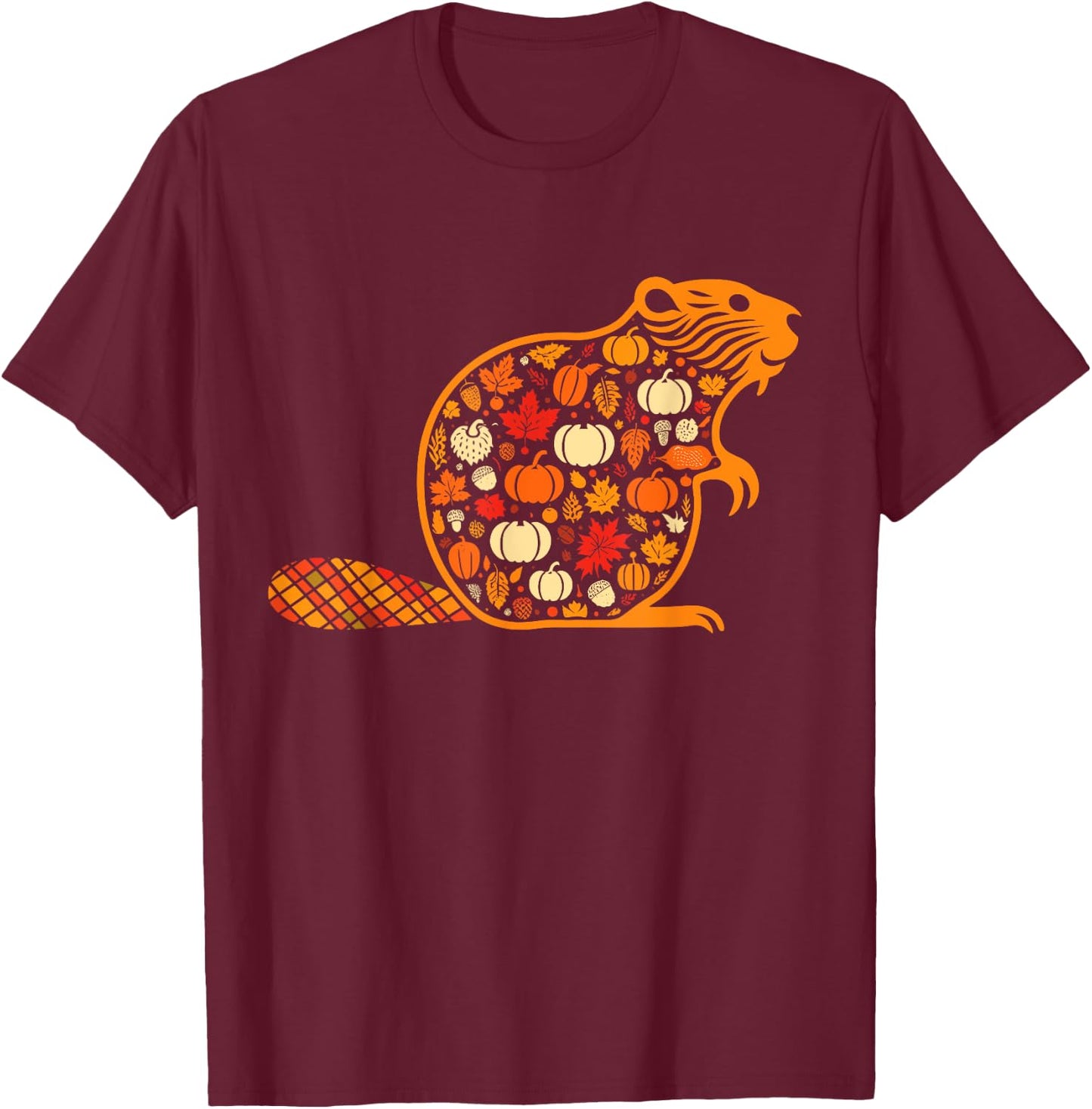 Autumn Pumpkin Fall Beaver Thanksgiving Kids T-Shirt - T-Shirt | Maroon