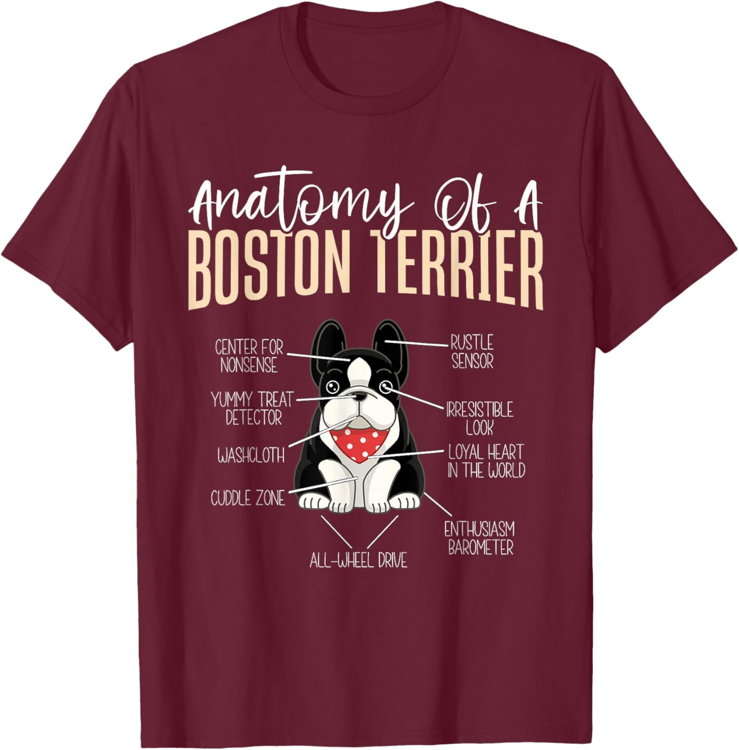 Anatomy Of A Boston Terrier T-Shirt - T-Shirt | Maroon