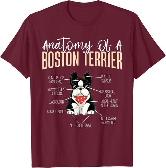 Anatomy Of A Boston Terrier T-Shirt - T-Shirt | Maroon