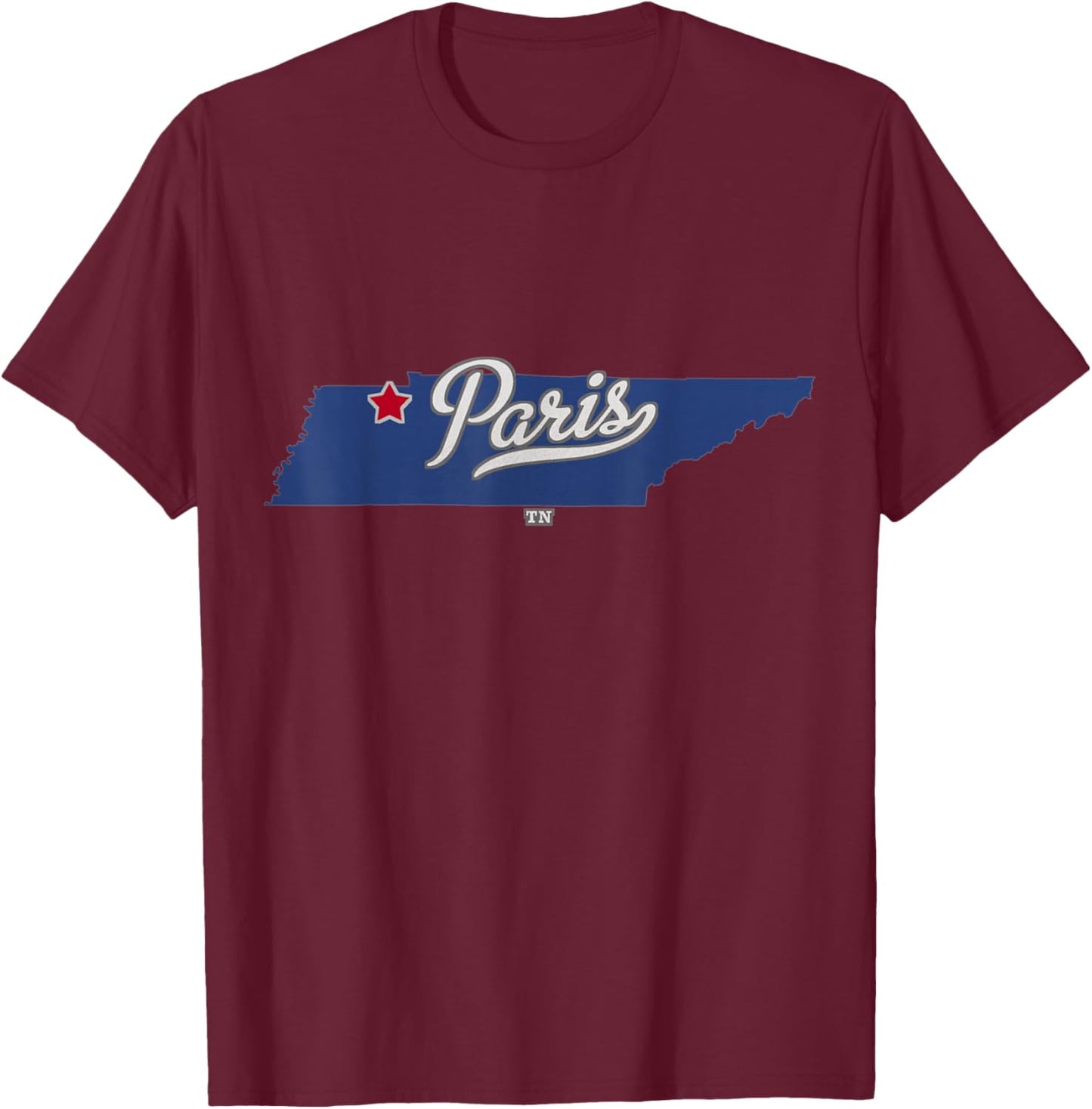 Paris Tennessee TN Map T-Shirt - T-Shirt | Maroon