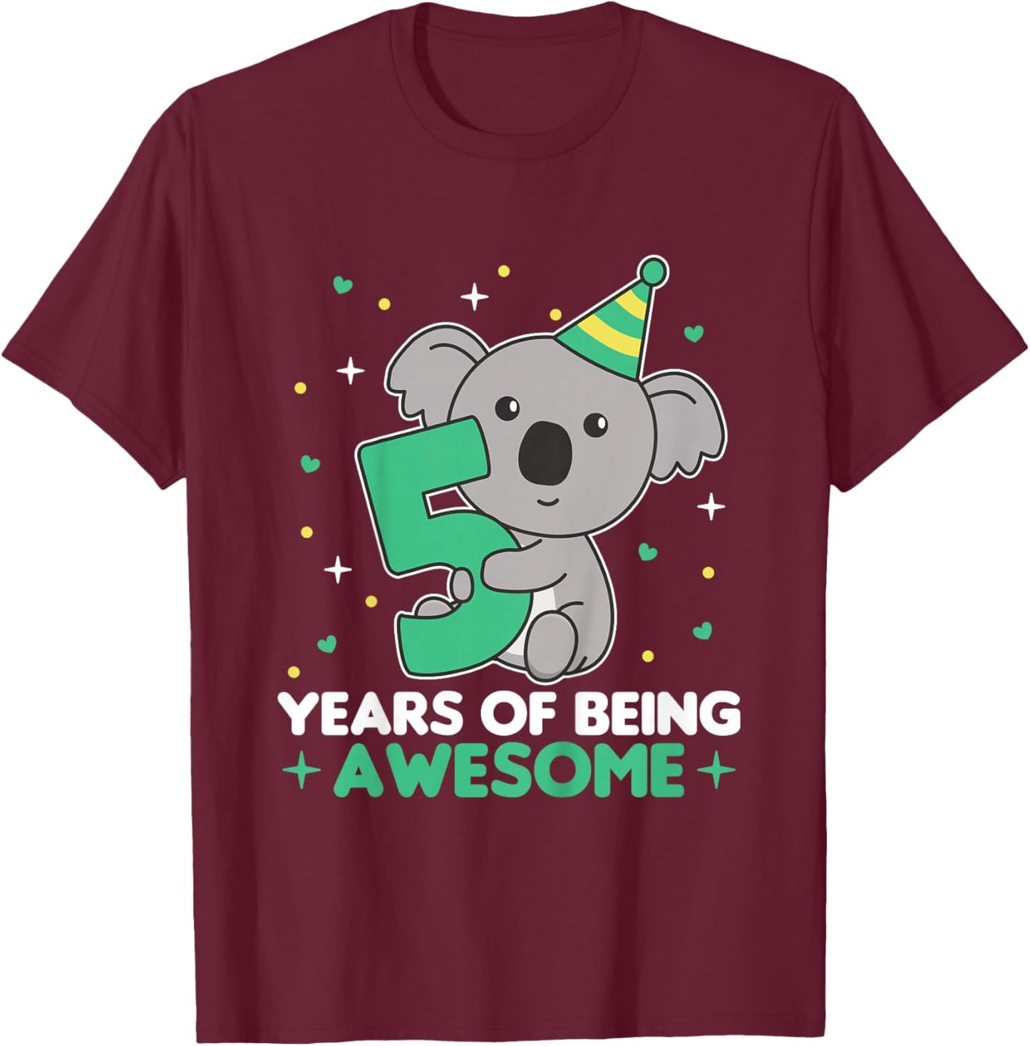5th Birthday Koala For Kids Five Years Old T-Shirt - T-Shirt | Maroon