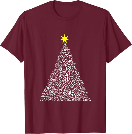 Music Note Christmas Tree Pajama X-Mas Decoration Holiday T-Shirt - T-Shirt | Maroon