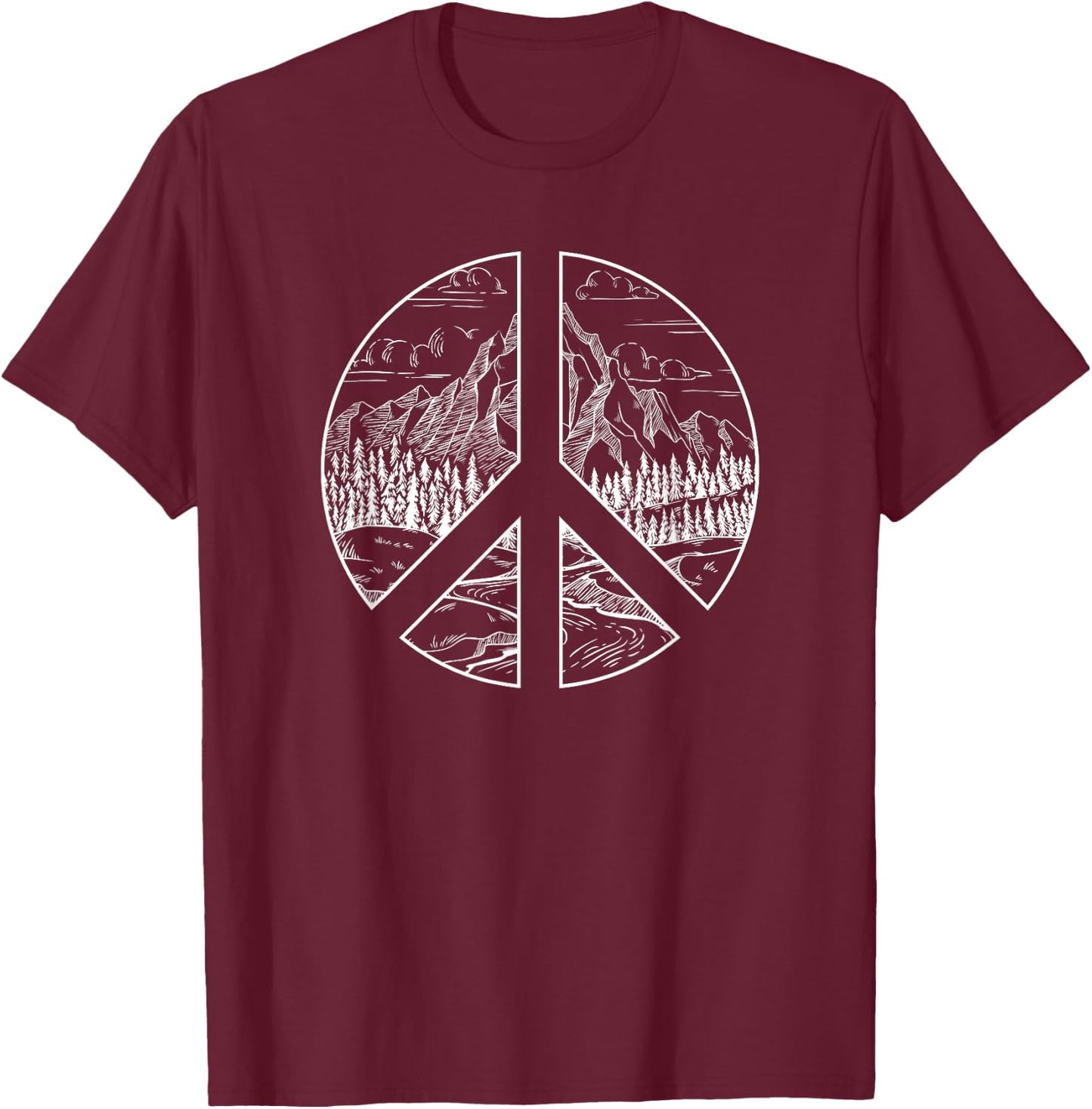 Hippie Peace Nature Vintage Retro Costume Hippy Gift T-Shirt - T-Shirt | Maroon