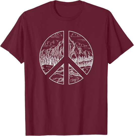 Hippie Peace Nature Vintage Retro Costume Hippy Gift T-Shirt - T-Shirt | Maroon