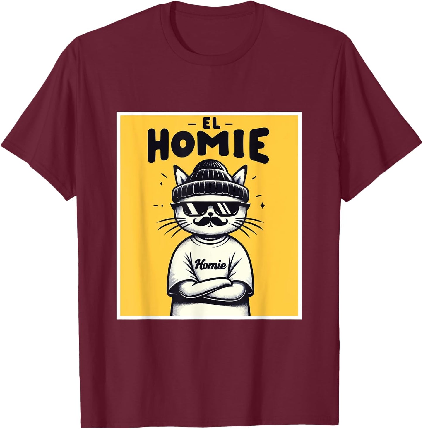 LIL HOMIE Cute Cholo Cat Chicano Art West Coast Hip Hop Prem T-Shirt - T-Shirt | Maroon