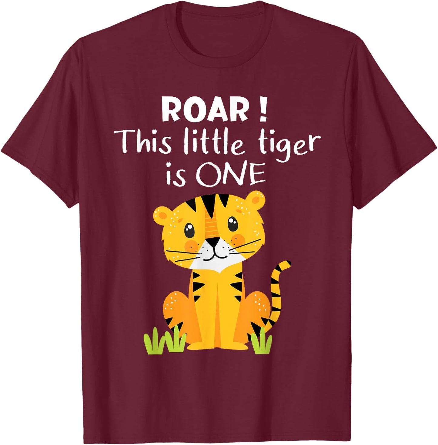 1st Birthday Roar This Little Tiger Is One Zoo Safari Animal T-Shirt - T-Shirt | Maroon