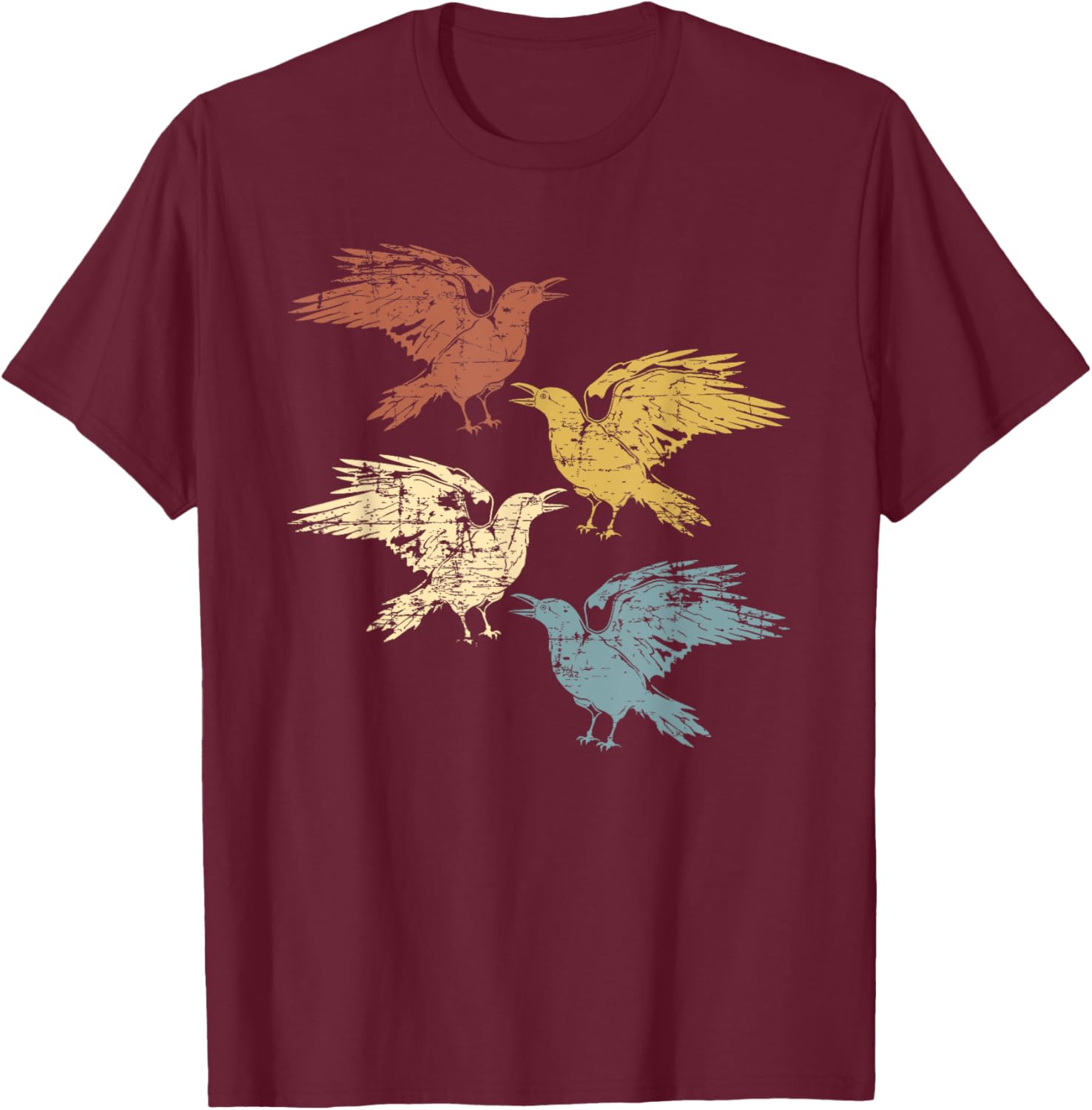Black Crow Forest Animal Bird Gothic Spooky Retro Raven T-Shirt - T-Shirt | Maroon
