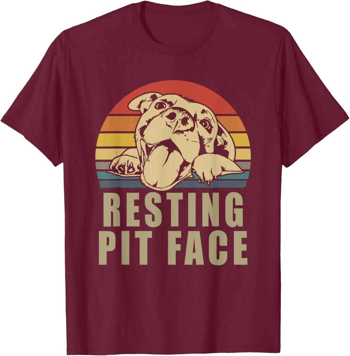 Resting Pit Face - Vintage Pitbull Lovers Gift Face T-Shirt - T-Shirt | Maroon