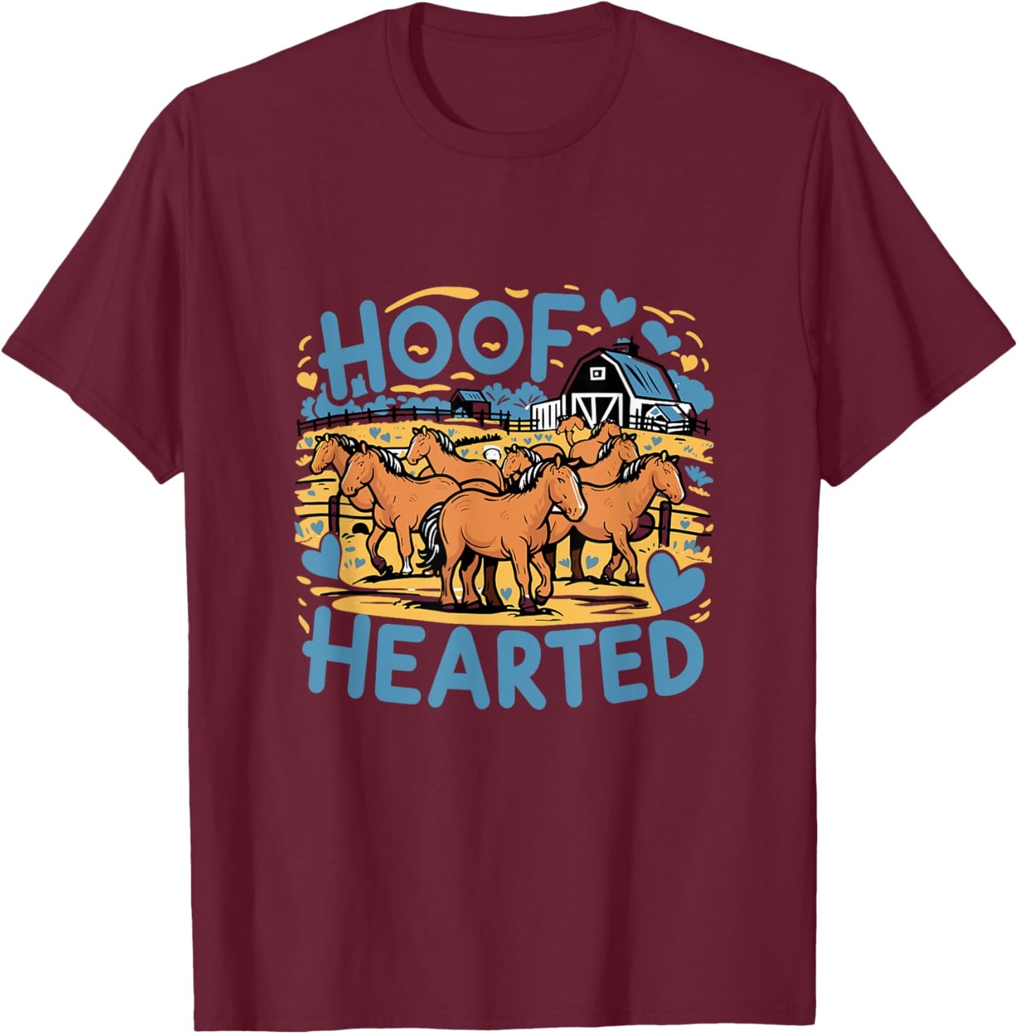 Hoof Hearted Funny Horse Lover Cowboy Humor Graphic T-Shirt - T-Shirt | Maroon