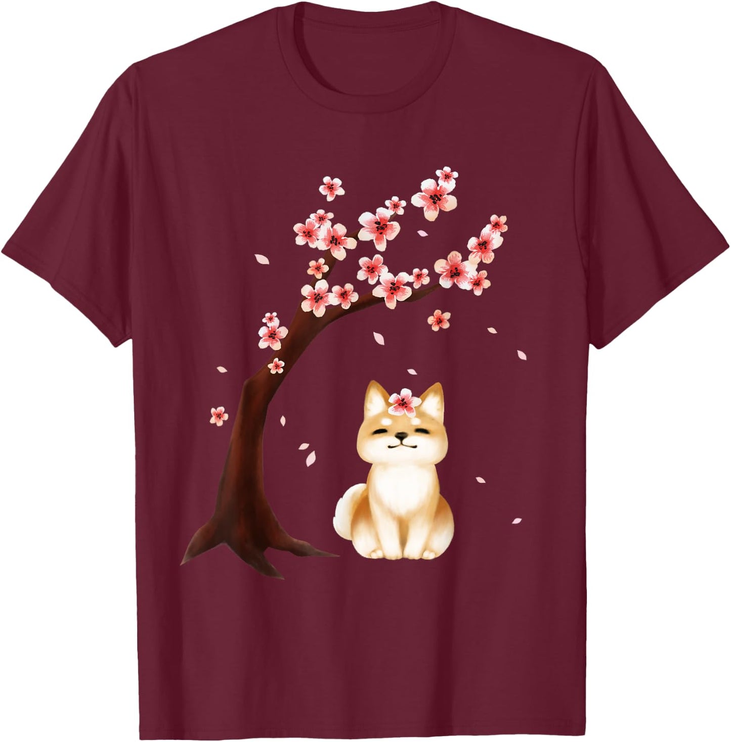 Shiba Inu Dog Japanese Cherry Blossom Sakura Flower Women Girls Kids T-Shirt - T-Shirt | Maroon