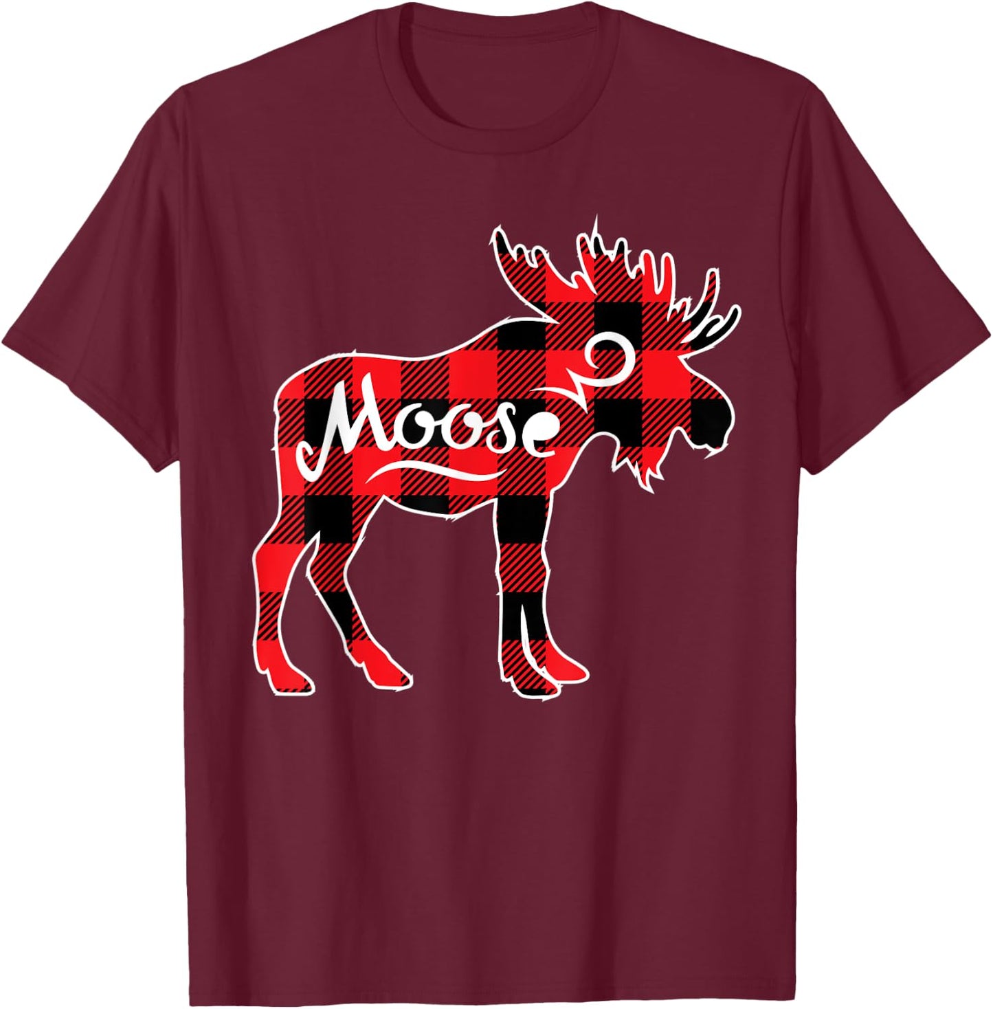 Moose Red Buffalo Plaid Matching Pajama Family Gift T-Shirt - T-Shirt | Maroon