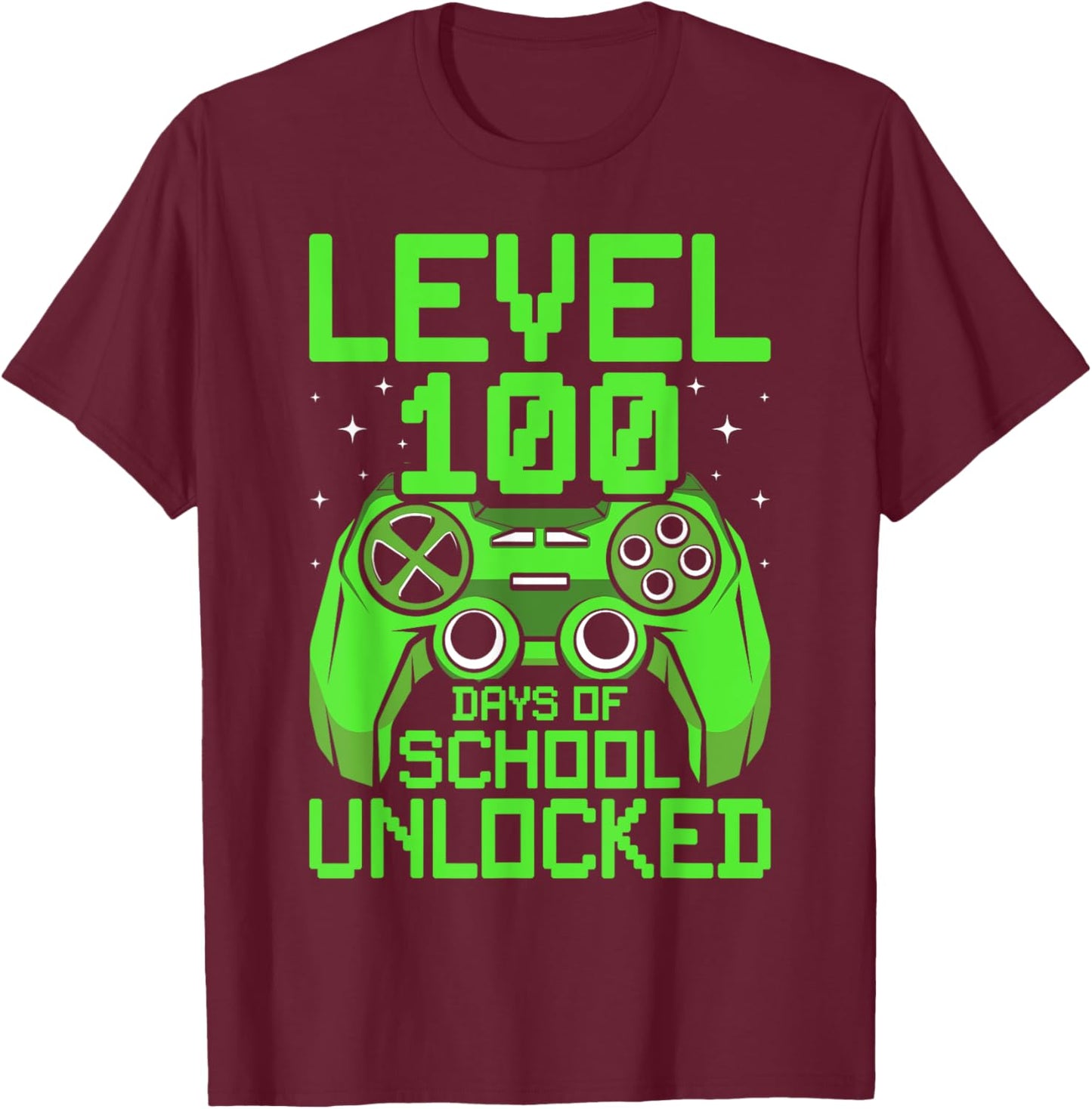 100th Day of School Boys Level 100 Days of School Unlocked T-Shirt - T-Shirt | Maroon