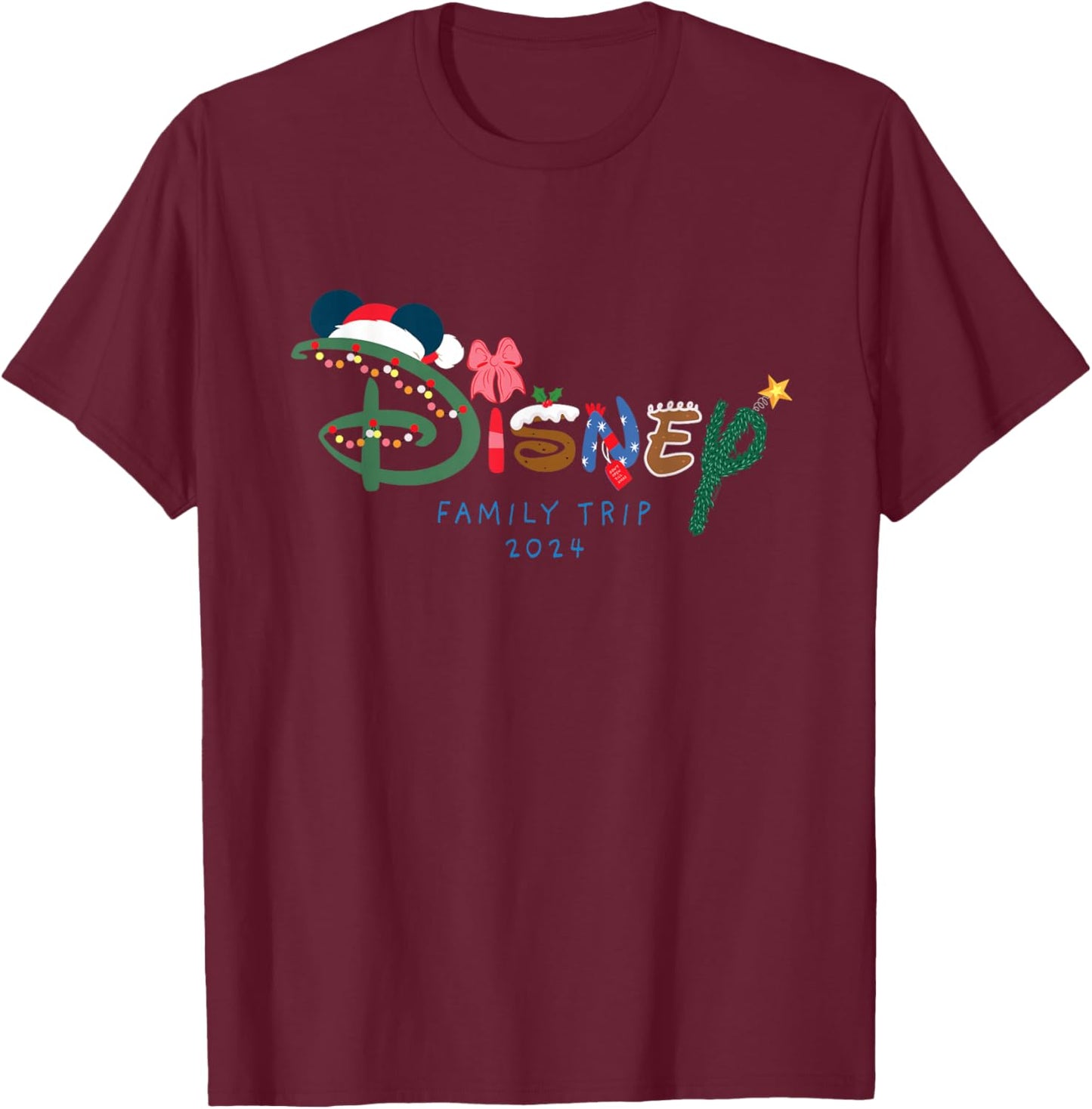 Disney Festive Fill Logo Christmas Holiday Family Trip 2024 T-Shirt - T-Shirt | Maroon