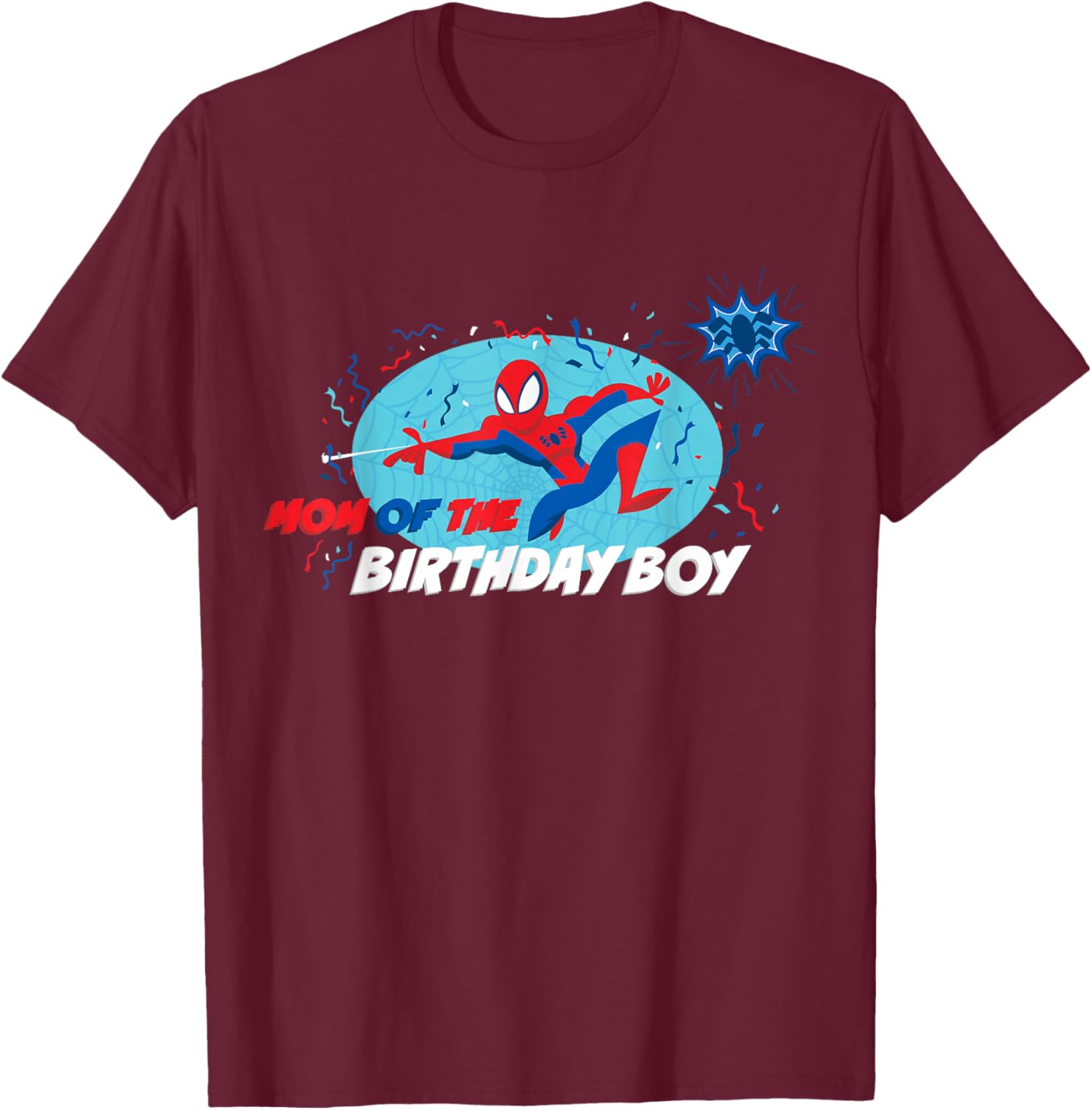 Marvel Spider-Man Toon Family Party Mom of the Birthday Boy T-Shirt - T-Shirt | Maroon