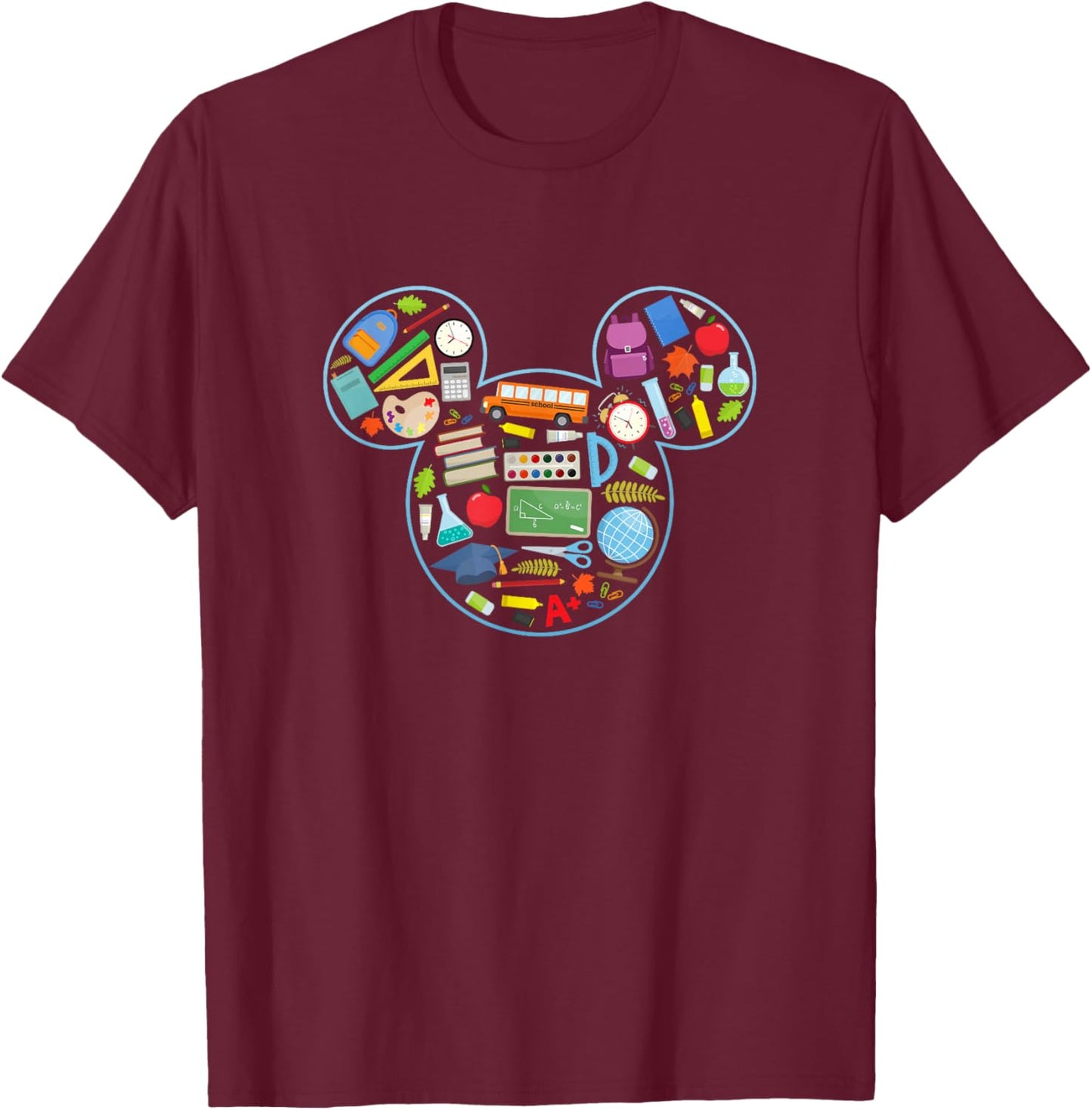 Disney Mickey And Friends Back To School Supplies Logo Fill T-Shirt - T-Shirt | Maroon