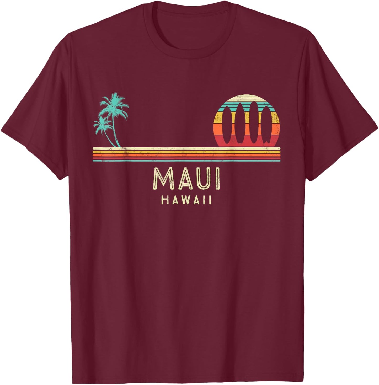 Vintage Hawaii Maui Beach Palm trees Tropical - Surf T-Shirt - T-Shirt | Maroon