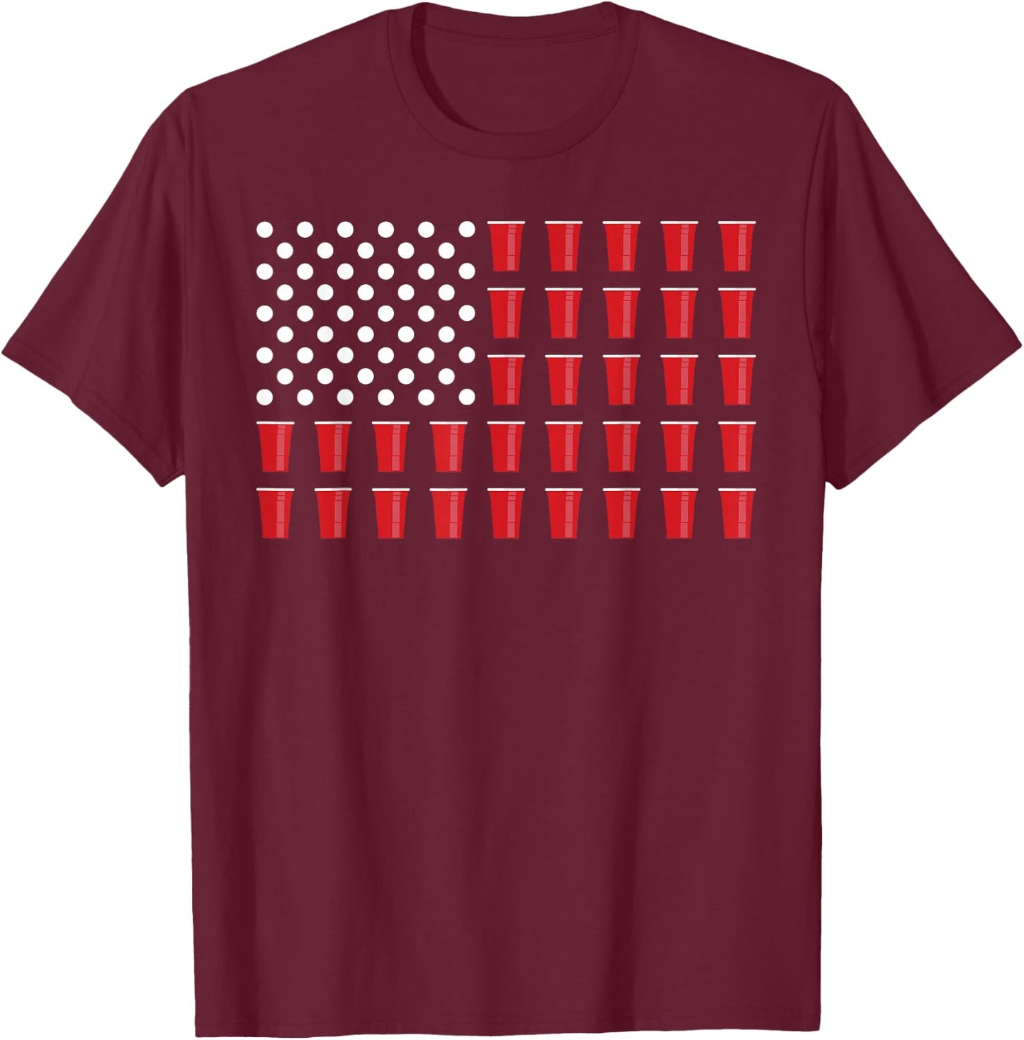4th Of July Beer Pong American Flag College Party T-Shirt - T-Shirt | Maroon