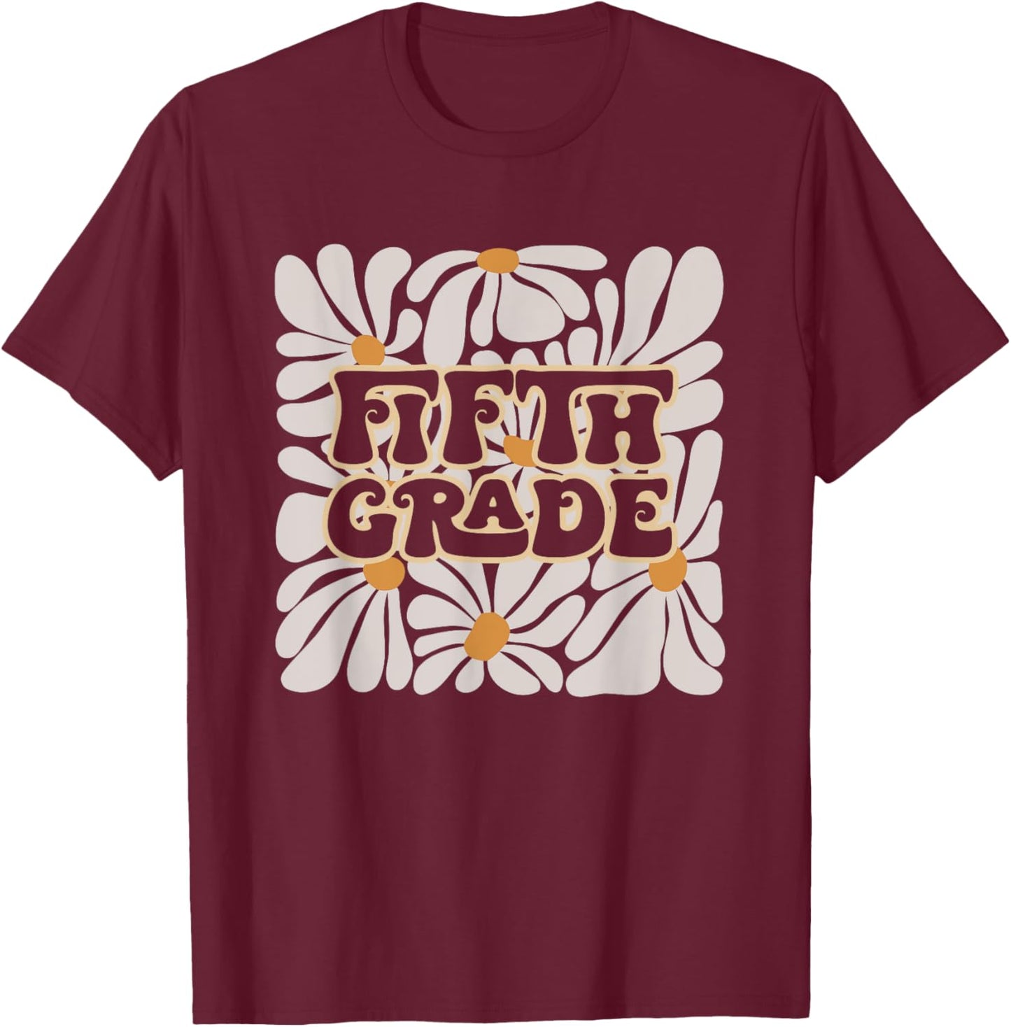 Retro Flower Power Squared Fifth 5th Grade Back To School T-Shirt - T-Shirt | Maroon
