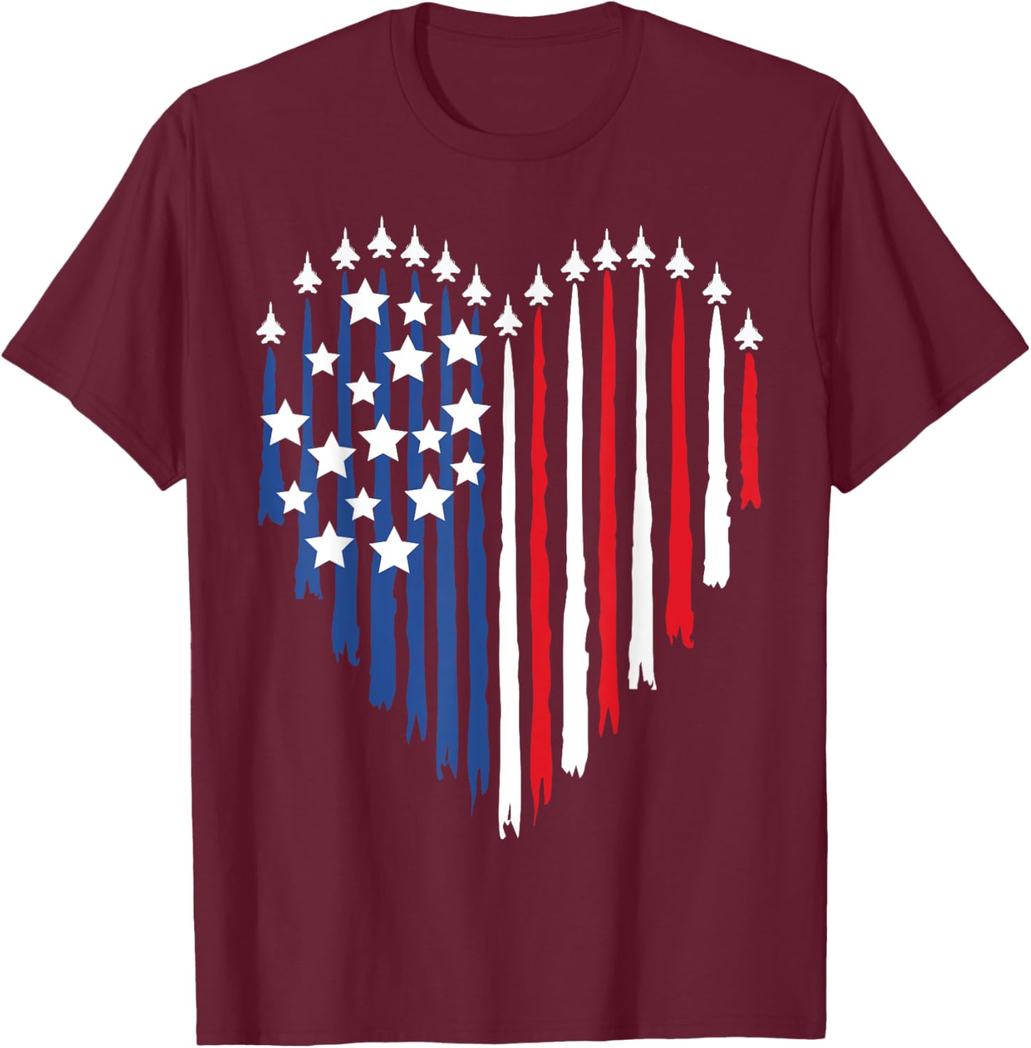 Pilot Airplane American Flag Plane Aviation Valentine Day T-Shirt - T-Shirt | Maroon