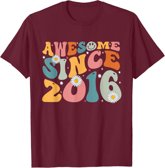Awesome Since 2016 9th Birthday Retro Gifts Born In 2016 T-Shirt - T-Shirt | Maroon