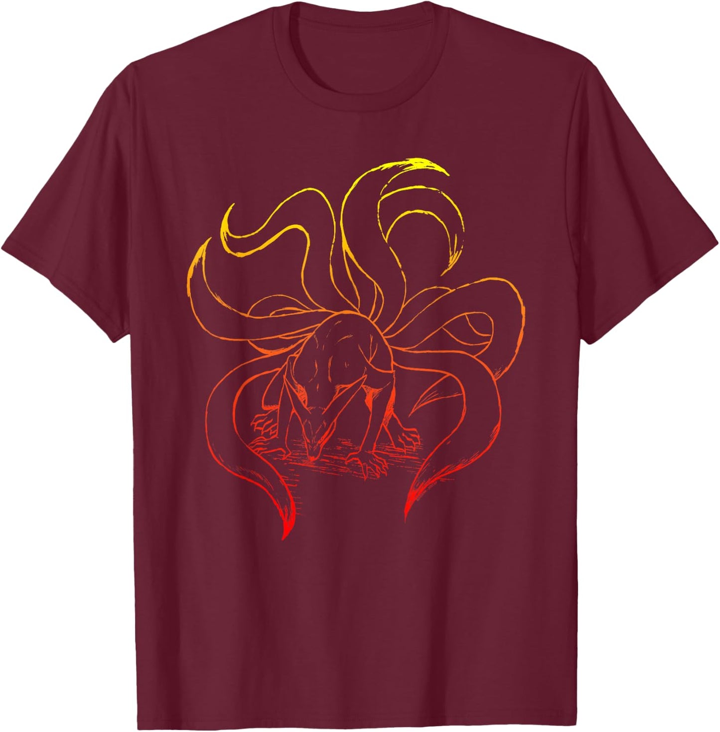 Naruto Shippuden Nine Tails Gradient Outline T-Shirt - T-Shirt | Maroon