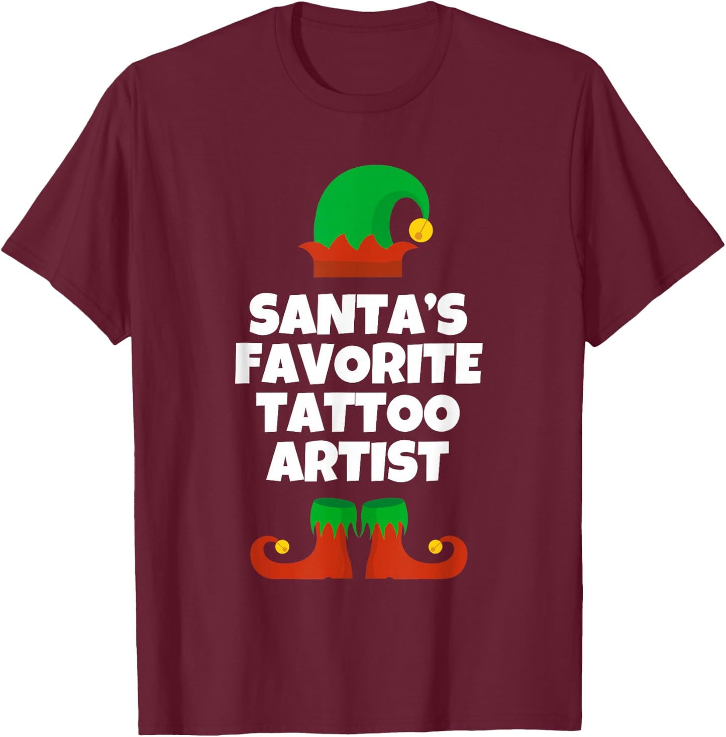 Santas Favorite Tattoo Artist Christmas Funny Pj Tattooist T-Shirt - T-Shirt | Maroon