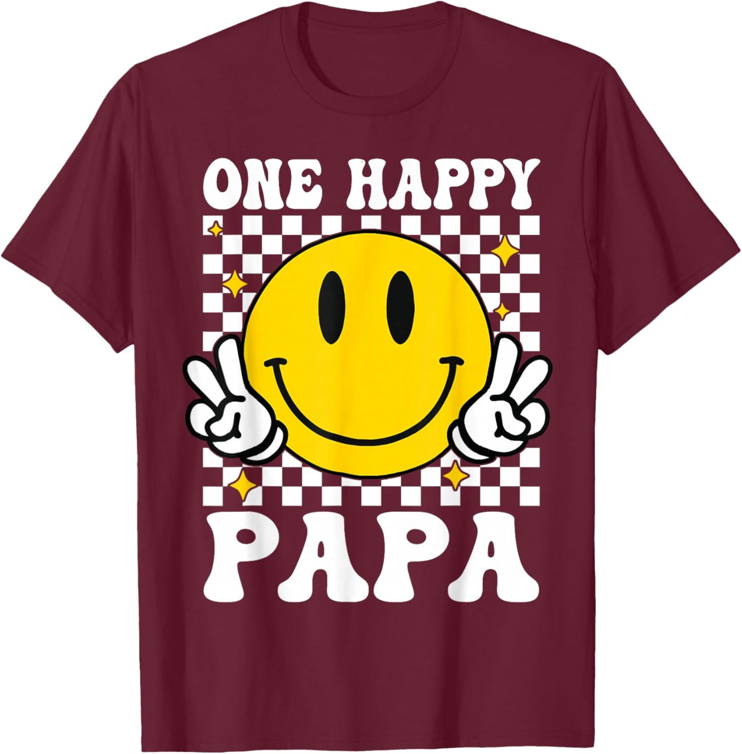 One Happy Dude Papa happy face 1st Birthday Family Matching T-Shirt - T-Shirt | Maroon