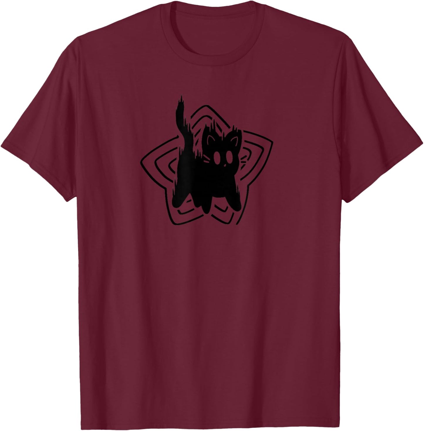 Y2K 90s Cute Scary Scared Cat Tomcat T-Shirt - T-Shirt | Maroon