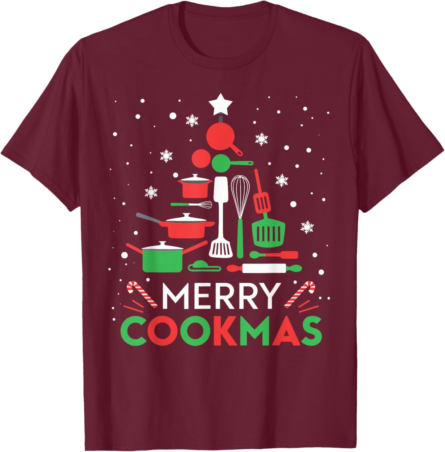 Merry Cookmas Funny Xmas Chef Cooking Christmas Tree T-Shirt - T-Shirt | Maroon