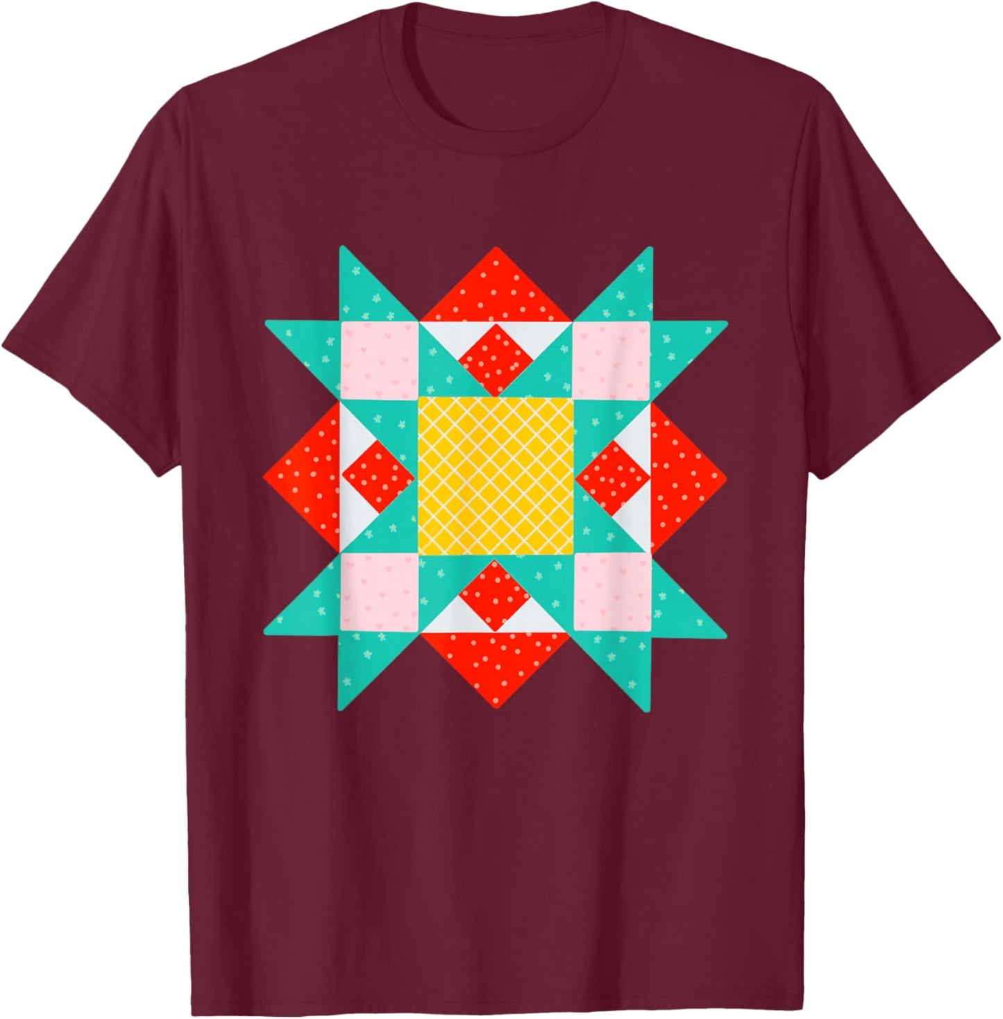 Quilt Block Barn Quilter Country T-Shirt - T-Shirt | Maroon