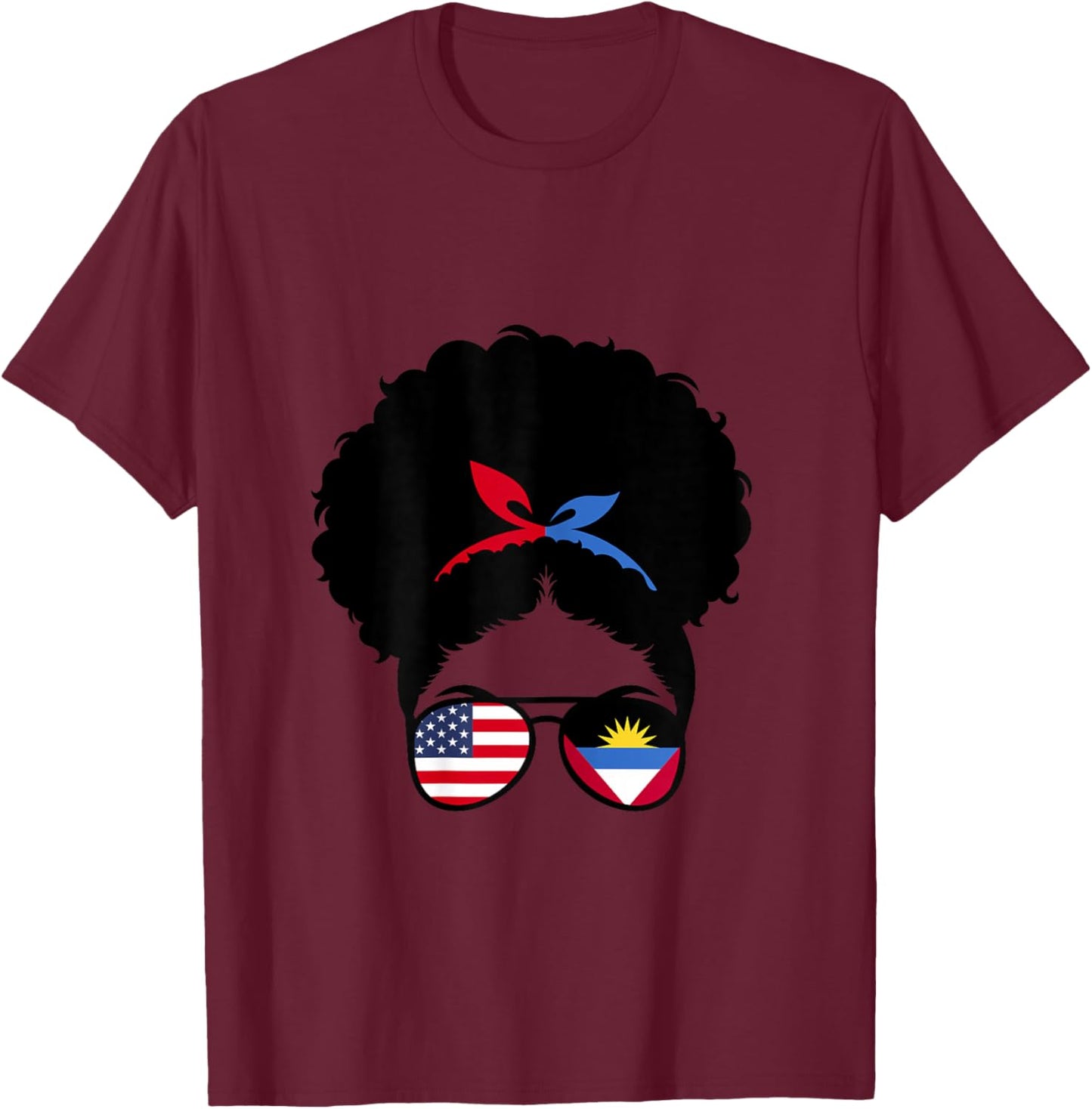 Antigua Roots Antigua Girl Afro Bun Antigua Barbuda Heritage T-Shirt - T-Shirt | Maroon