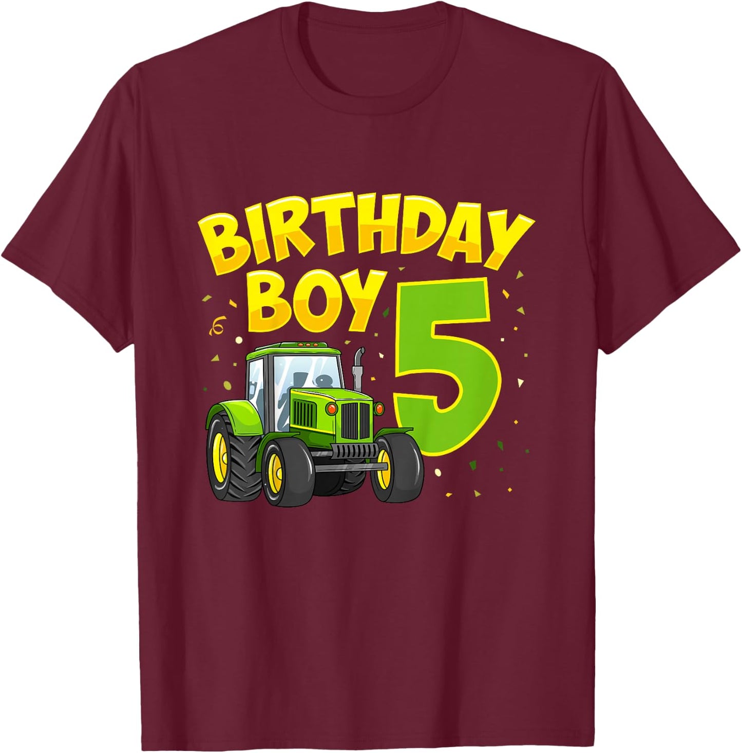 5th Birthday Boy 5 Year Old Farm Truck Tractor Party T-Shirt - T-Shirt | Maroon