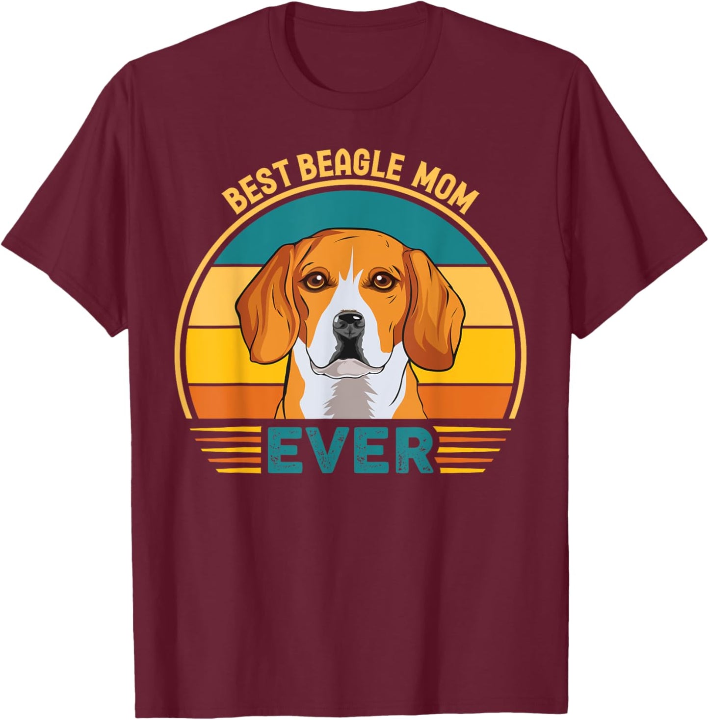 Best Beagle Mom Ever | Dog Lover Retro Sunset T-Shirt - T-Shirt | Maroon