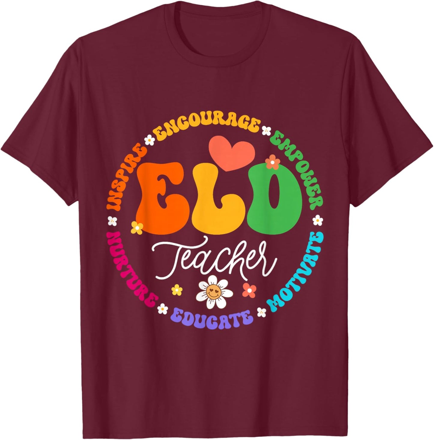 Groovy ELD Teacher English Language Development Crew T-Shirt - T-Shirt | Maroon