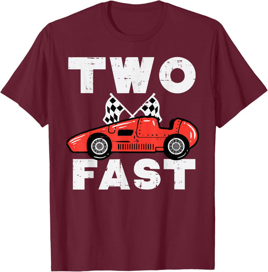 2nd Birthday Race Car Two Fast 2 Year Old Bday Boys Kids T-Shirt - T-Shirt | Maroon