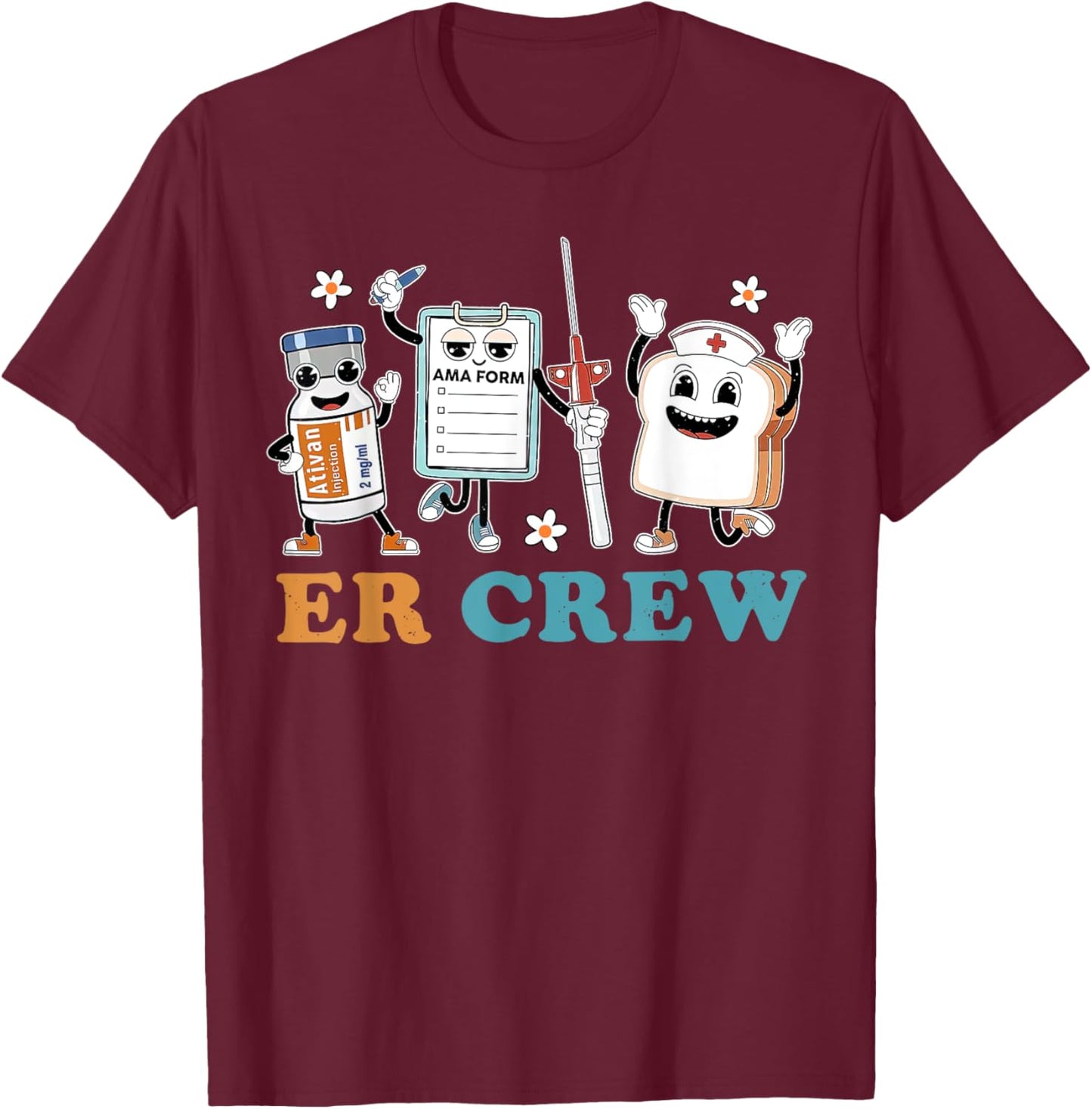 Retro ER Crew Emergency Room Funny ER ED Nurse Tech T-Shirt - T-Shirt | Maroon