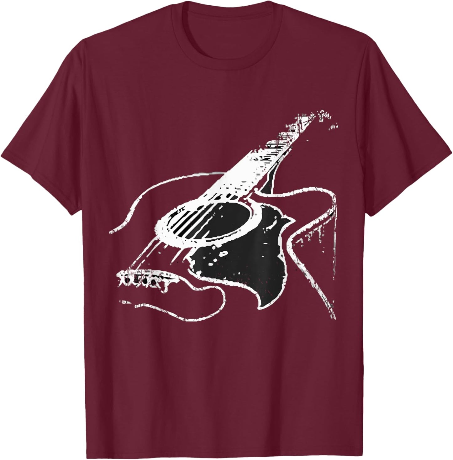 Vintage Guitar Acoustic Guitarist Blues Rock Hard Rock Pop T-Shirt - T-Shirt | Maroon