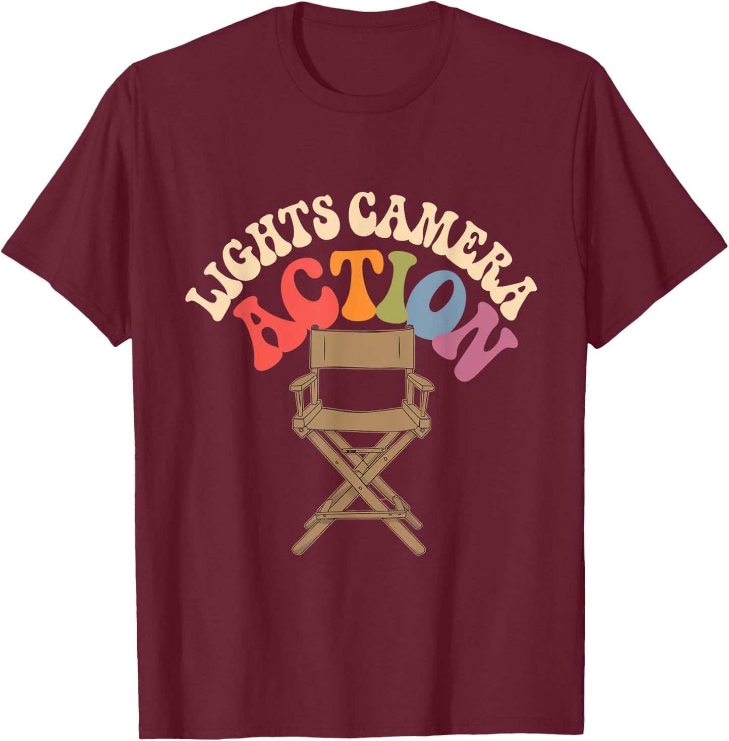 Director Film Crew Lights Camera Action Video Producer Quote T-Shirt - T-Shirt | Maroon