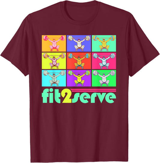 Pop Art 80s Style FIT2SERVE Weightlifting & Fitness T-Shirt - T-Shirt | Maroon