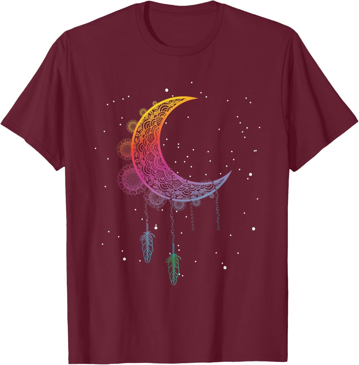 Galaxy Luna Star Boho Stargazer Celestial Body Crescent Moon T-Shirt - T-Shirt | Maroon