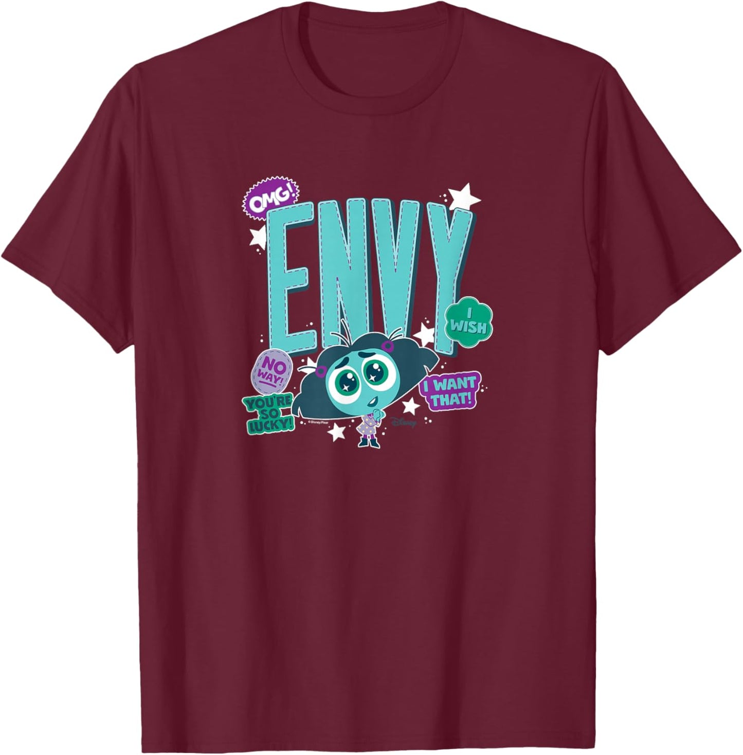 Inside Out 2 - Envy OMG I Want That I Wish No Way T-Shirt - T-Shirt | Maroon