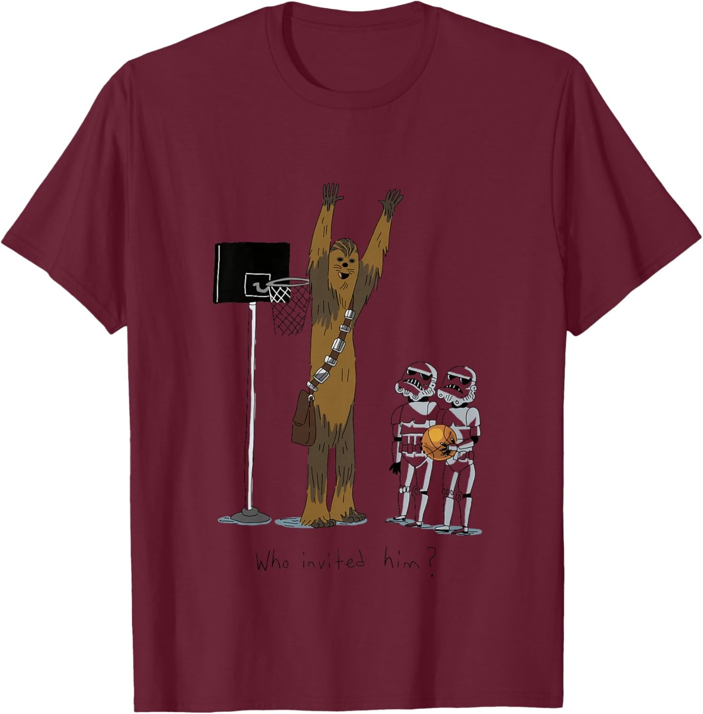 Kids Star Wars Classic Chewbacca Basketball Who Invited Him? T-Shirt - T-Shirt | Maroon