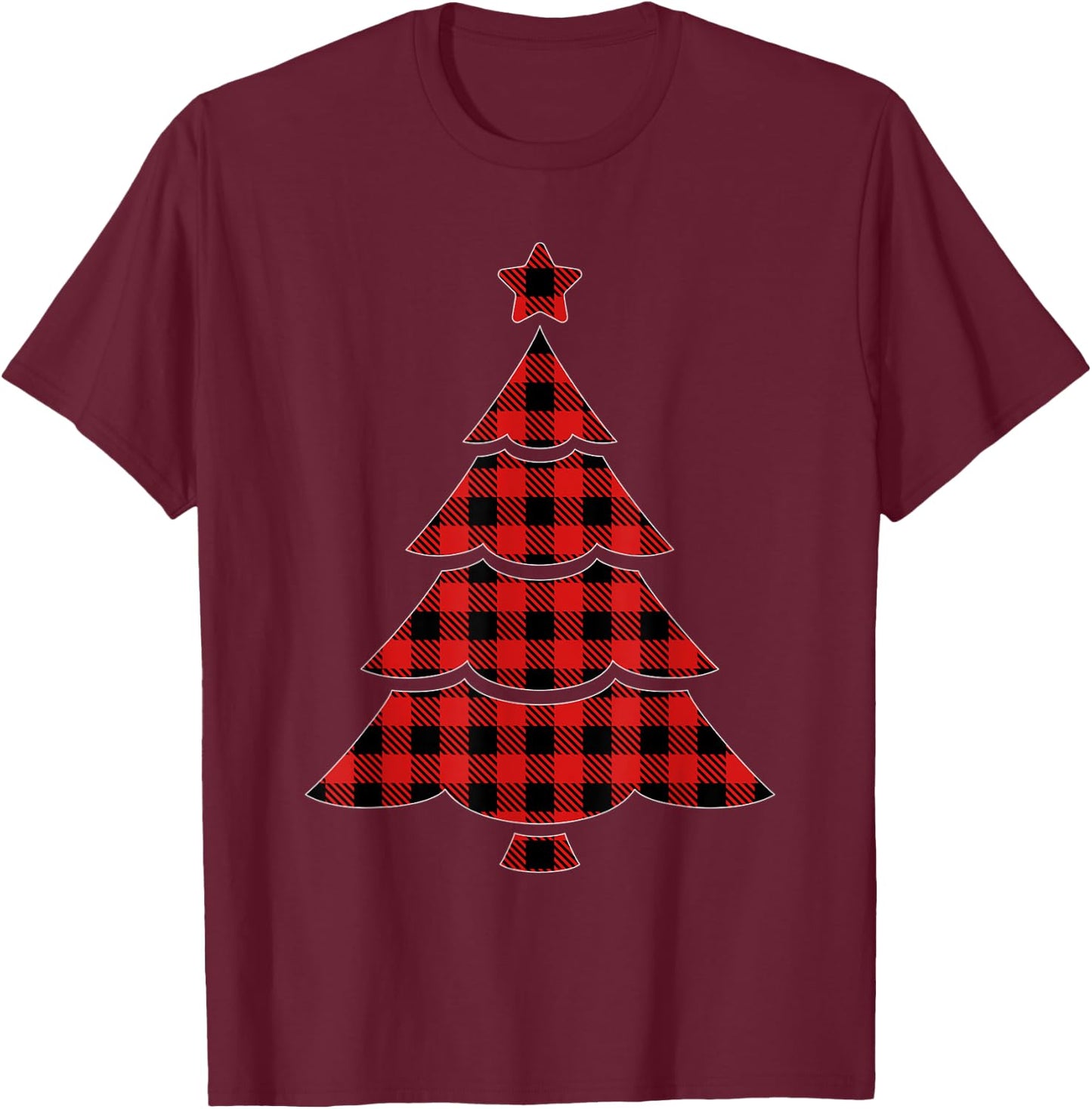 Christmas Red & Black Buffalo Plaid Tree T-Shirt - T-Shirt | Maroon