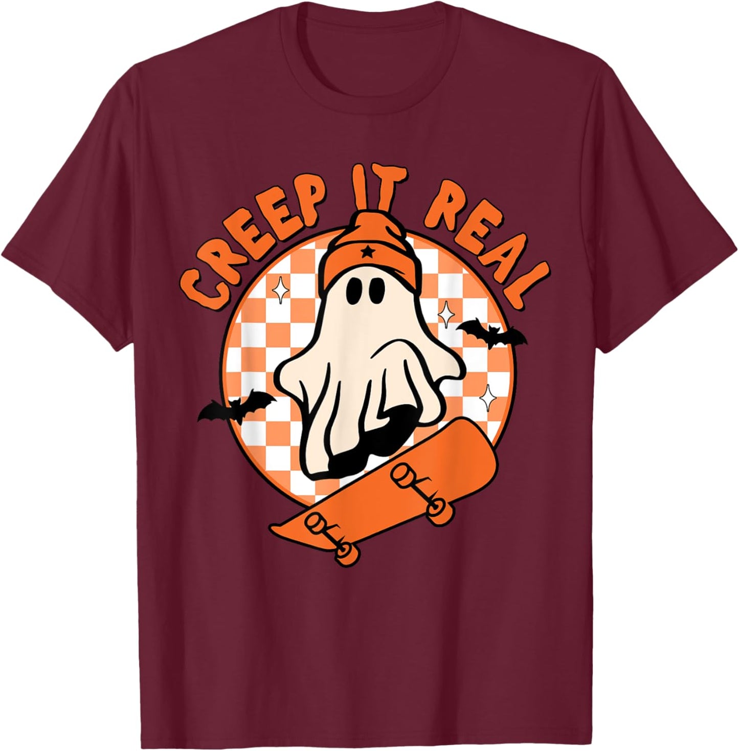 Vintage Retro Halloween Creep It Real Ghost Boy Fall Season T-Shirt - T-Shirt | Maroon