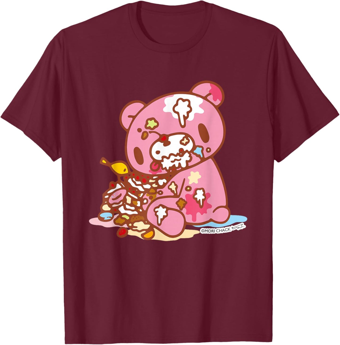 Gloomy Bear The Naughty Grizzly Junk Food Feast Anime T-Shirt - T-Shirt | Maroon