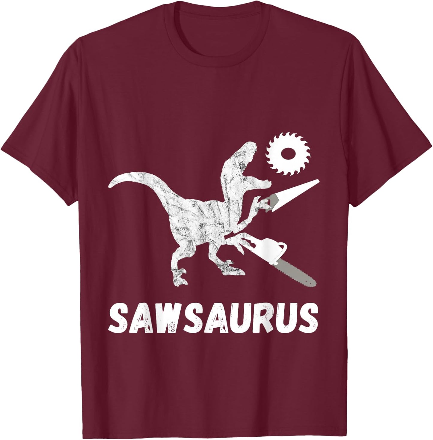 Carpenter Dinosaur Woodworker Dino Carpentry T-Rex Chainsaw T-Shirt - T-Shirt | Maroon